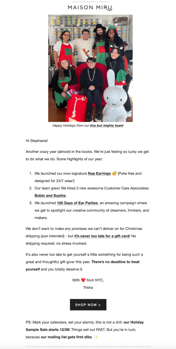 end of year email example- mason miru