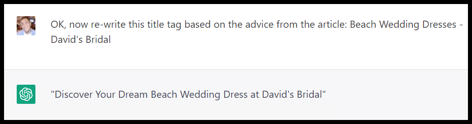 ChatGPT output title tag