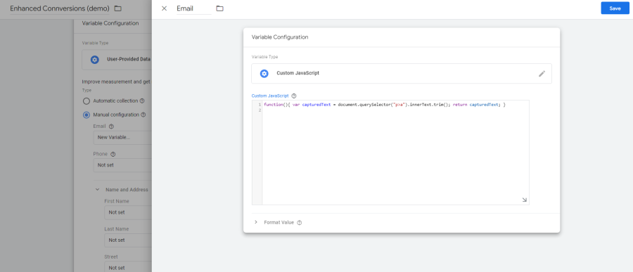 screenshot that shows steps in setting up enhanced conversions in google tag manager