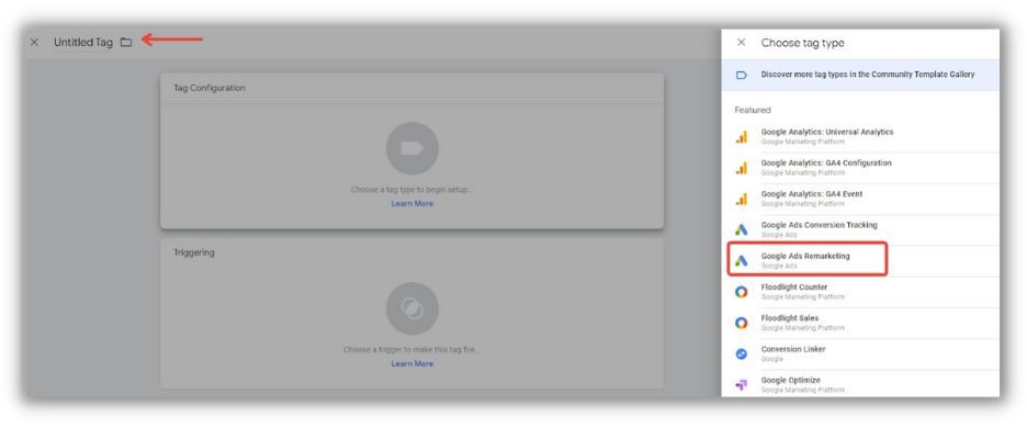 setting up dynamic remarketing for retail - choosing tag name