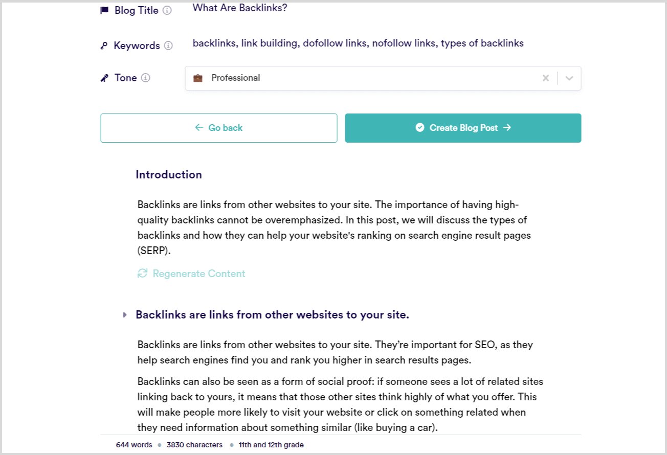 Copy.ai writing an article on 'What are backlinks'