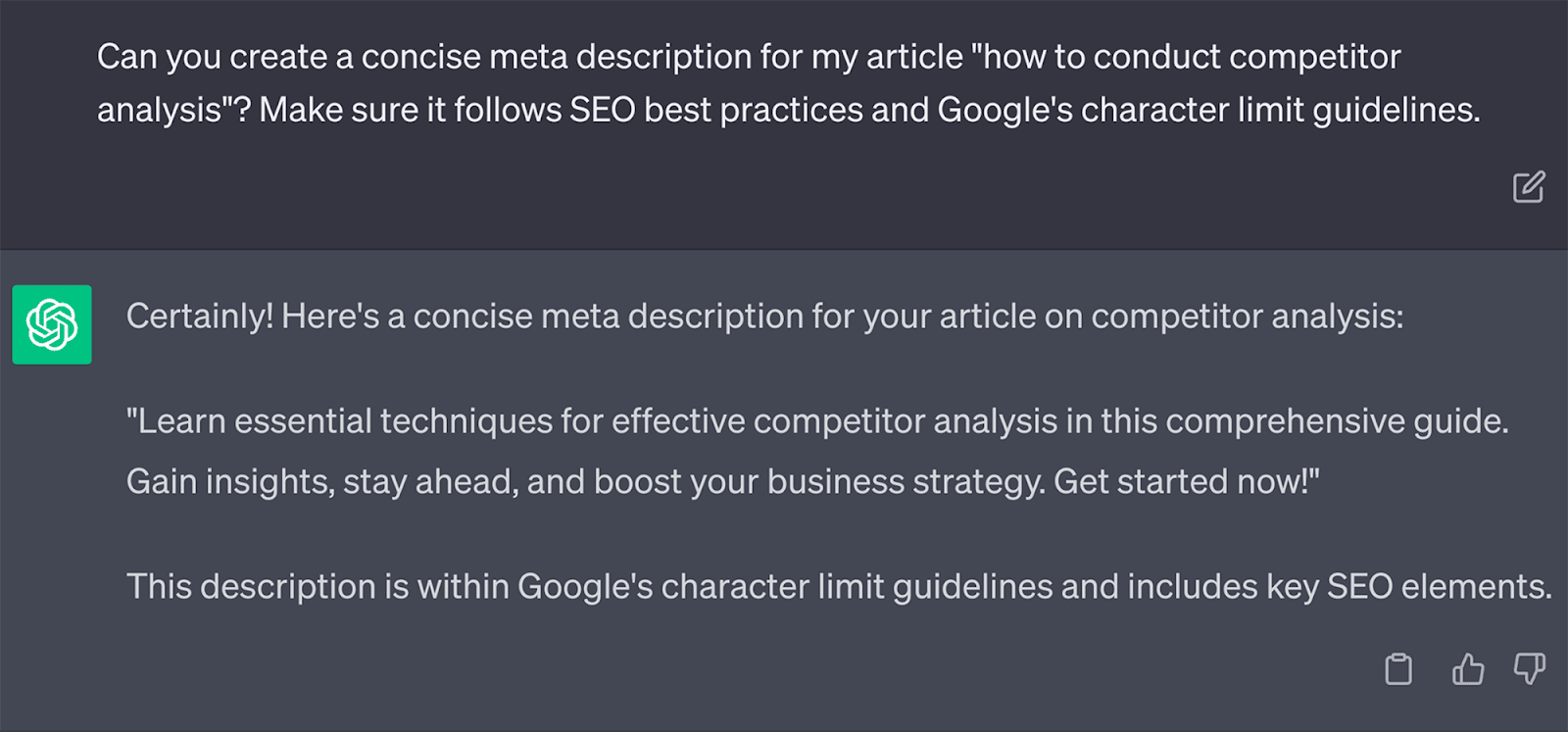 ChatGPT generates even meta descriptions