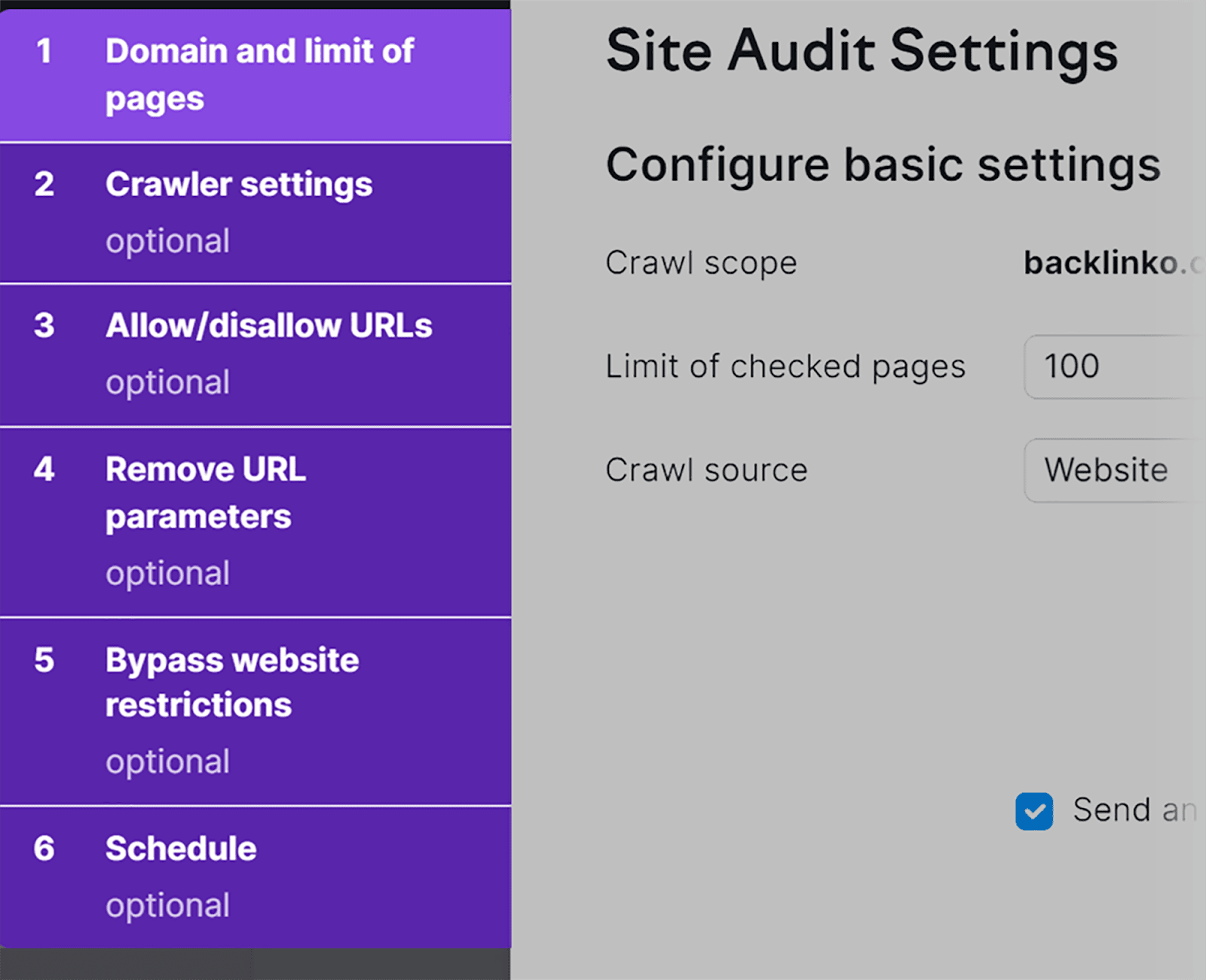 Customize site audit settings