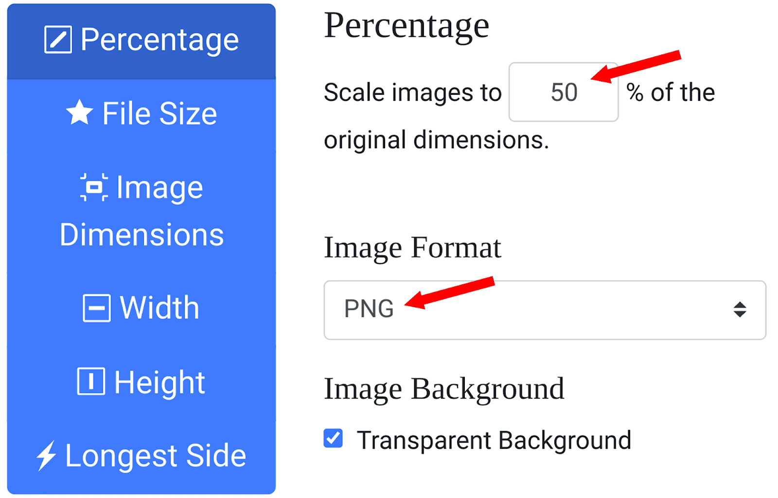 Modify image sizes Modify to preferred image sizes