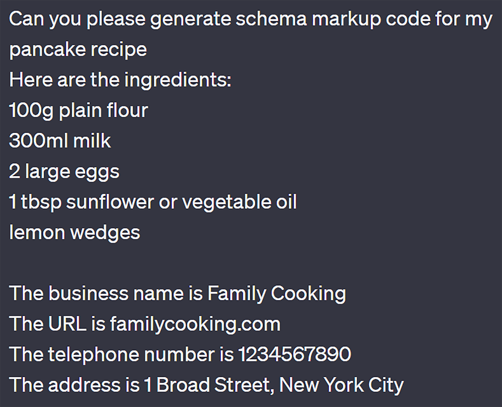 Schema markup generated by ChatGPT