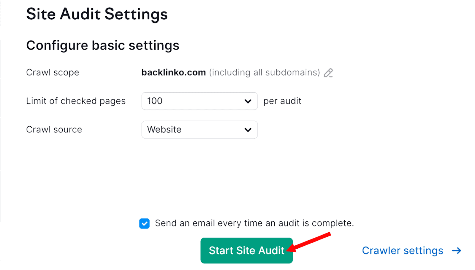 Site audit settings