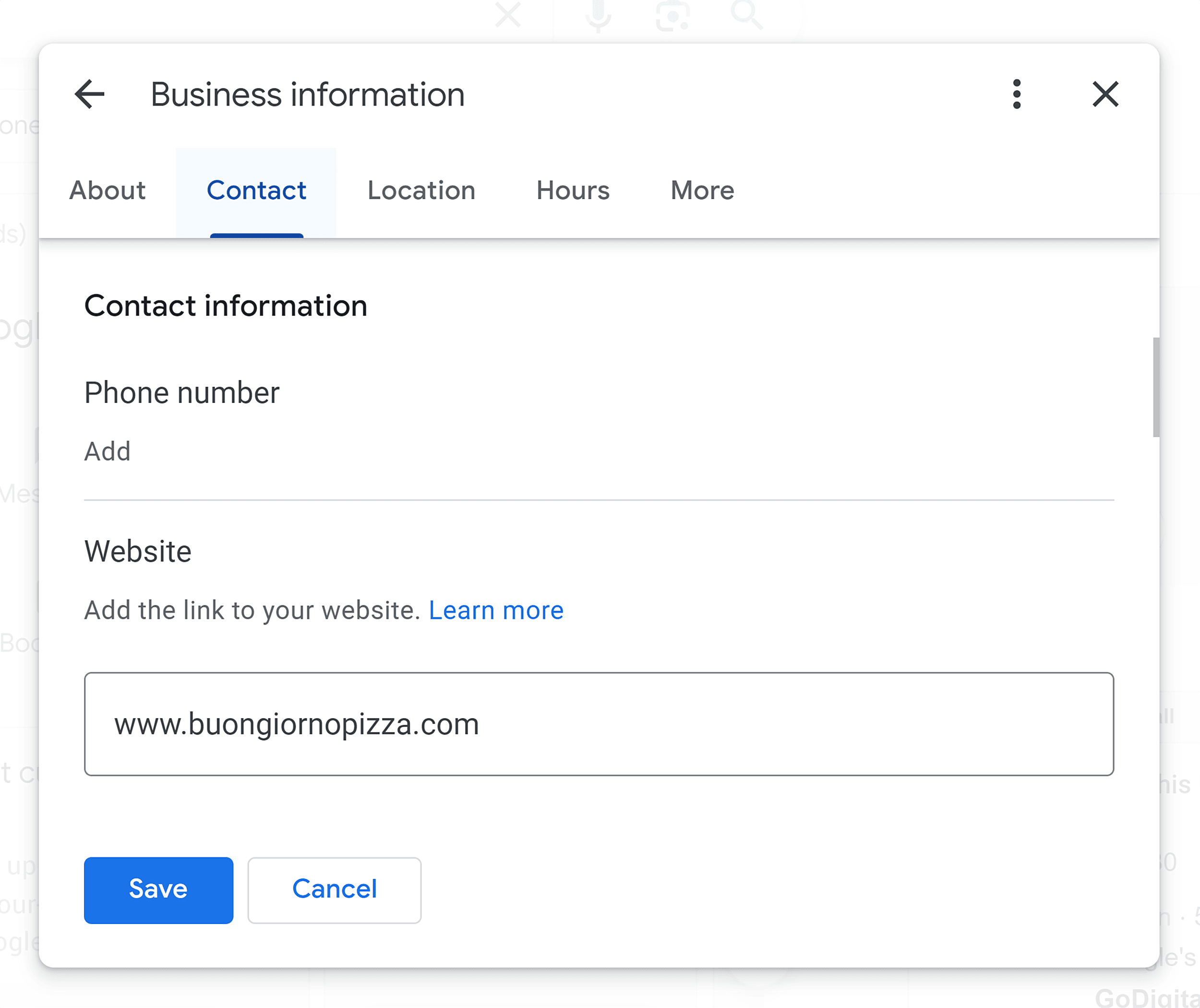 Business information – Add website Business information – Add website