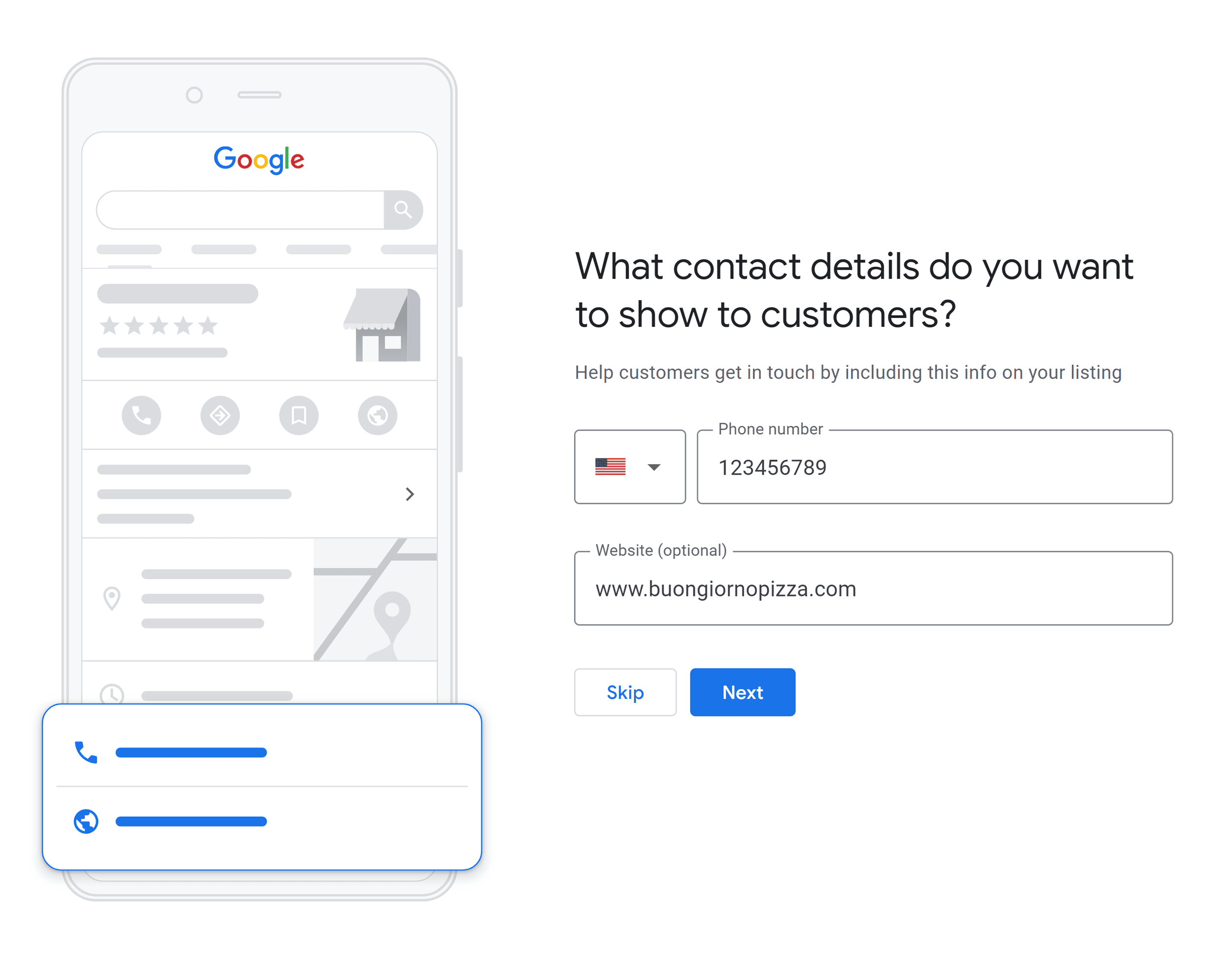 Contact details for customers Contact details for customers