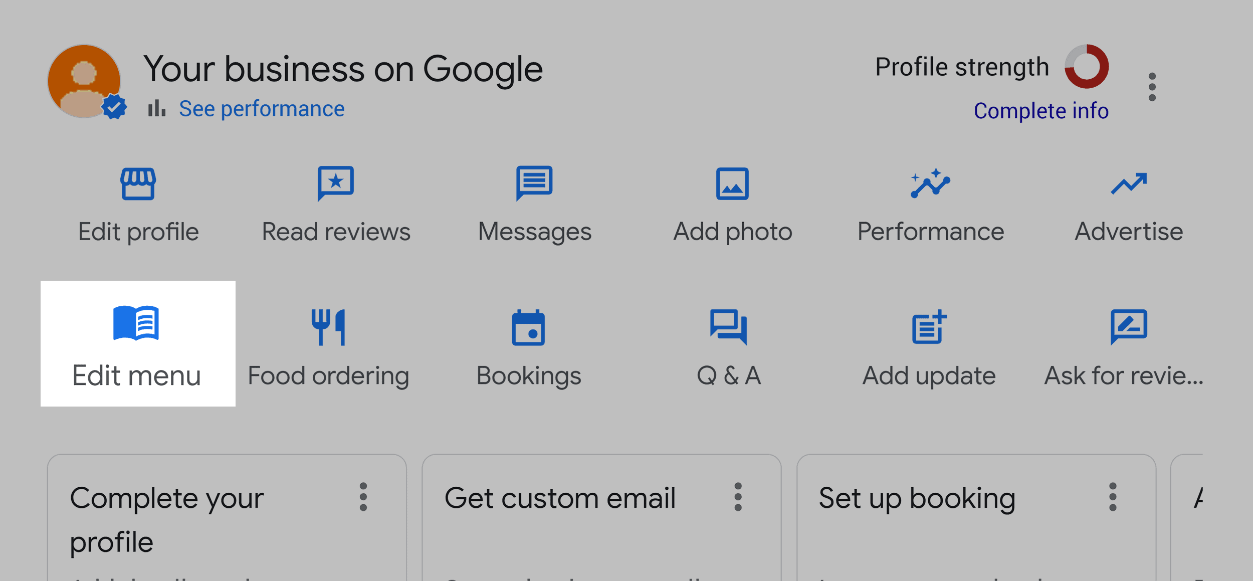 Google Business – Edit menu Google Business – Edit menu