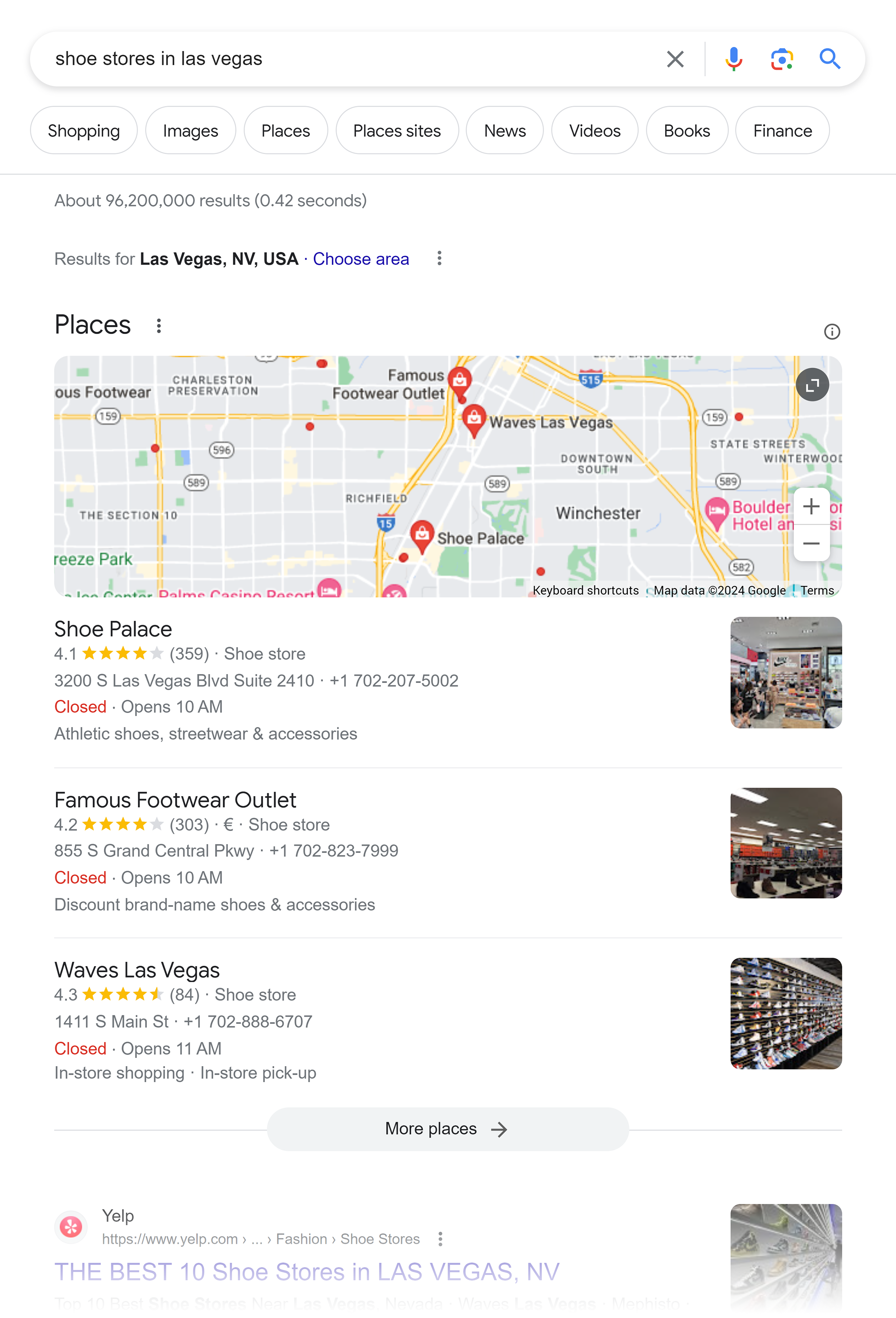 Google SERP – Shoe stores in Las Vegas Google SERP – Shoe stores in Las Vegas