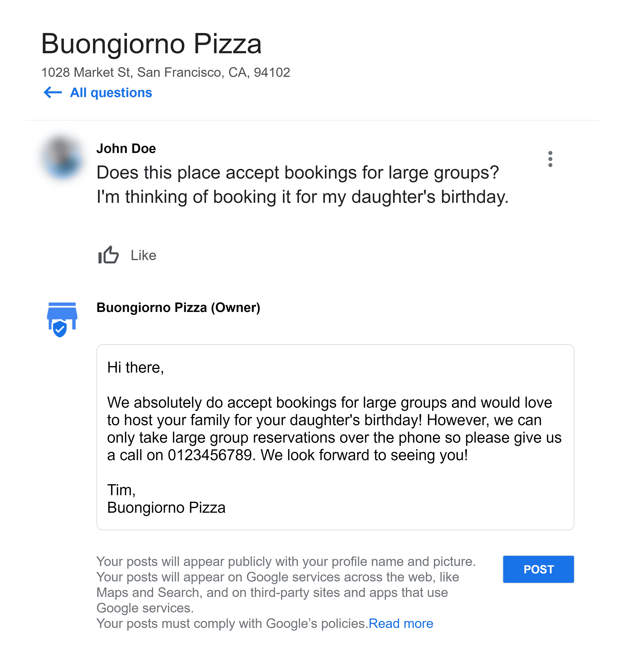 Reply to customer question Reply to customer question
