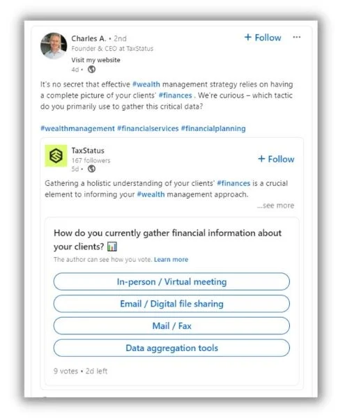 Social selling - LinkedIn post with a poll