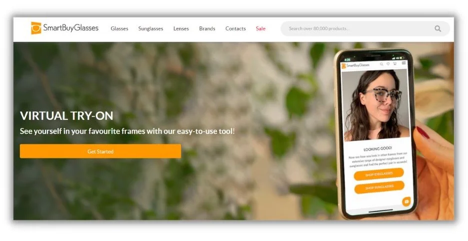 Ecommerce trends - screenshot of a VR eyeglass try on screen.
