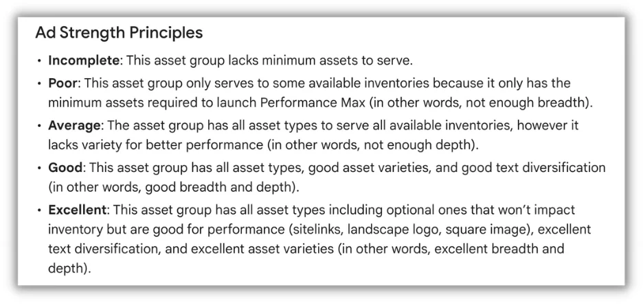 ad strength principles from google
