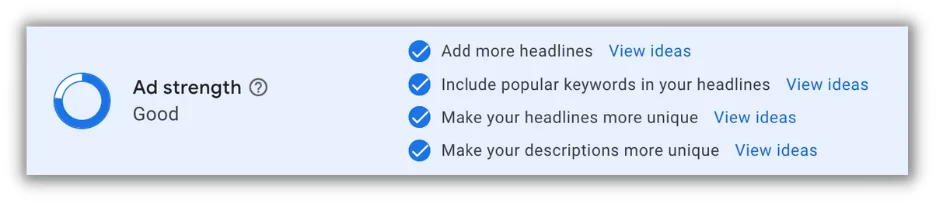 responsive search ads ad strength chart