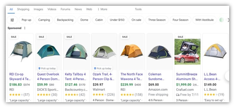 google merchant center - example shopping ad