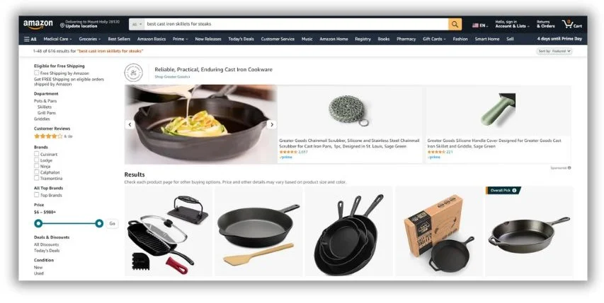 Surprising Google competitors - Amazon screenshot.