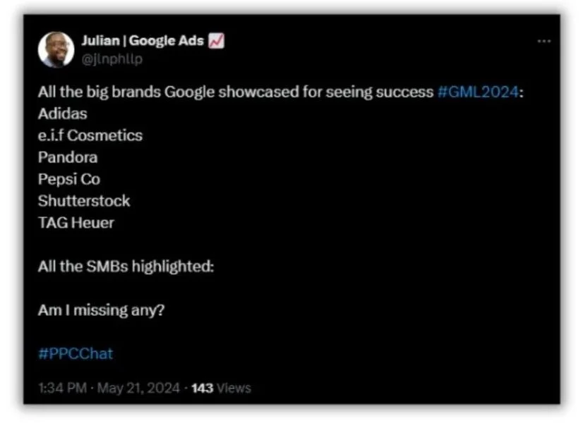 Surprising Google competitors - Tweet screenshot.