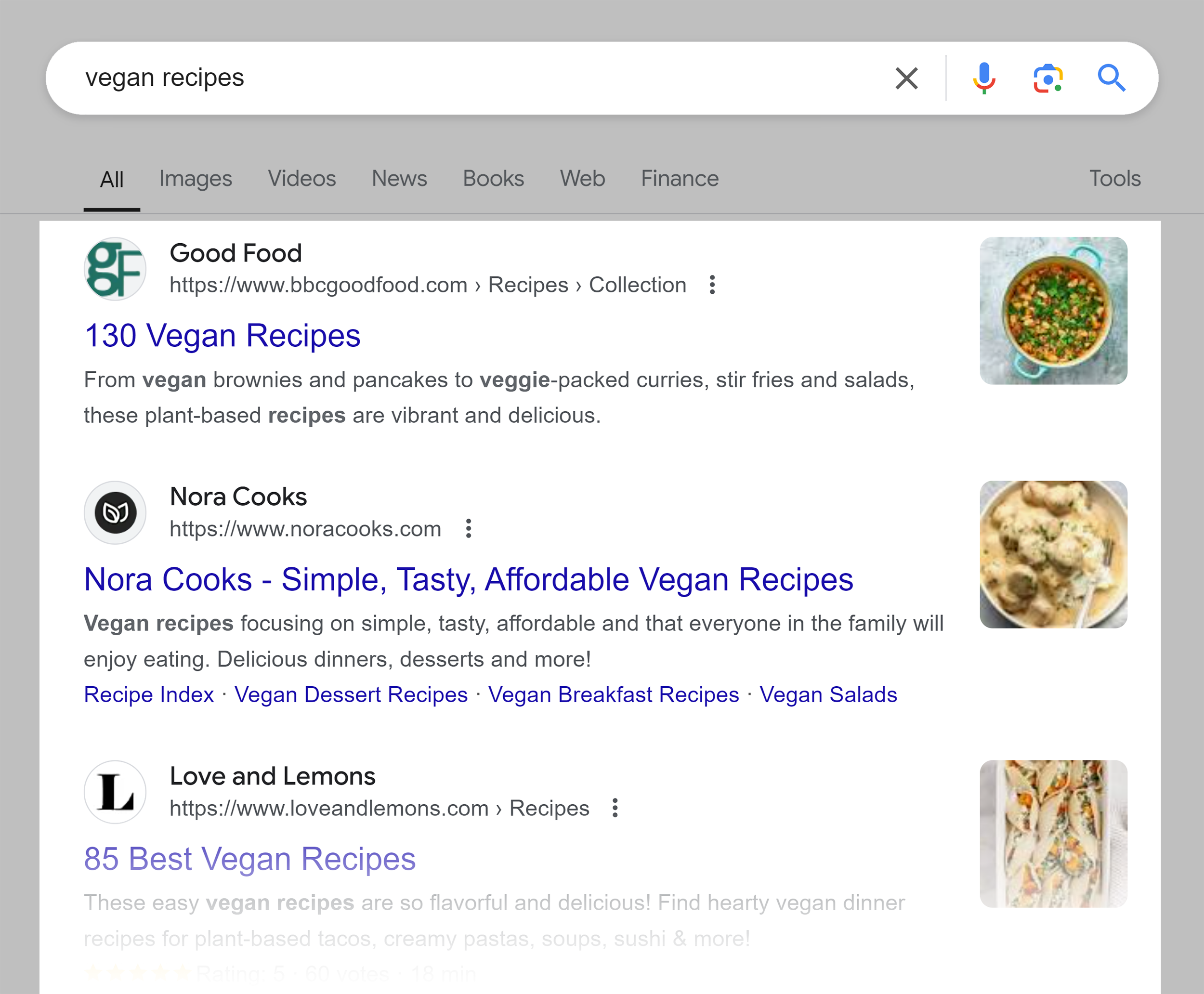 Google SERP – Vegan Recipes
