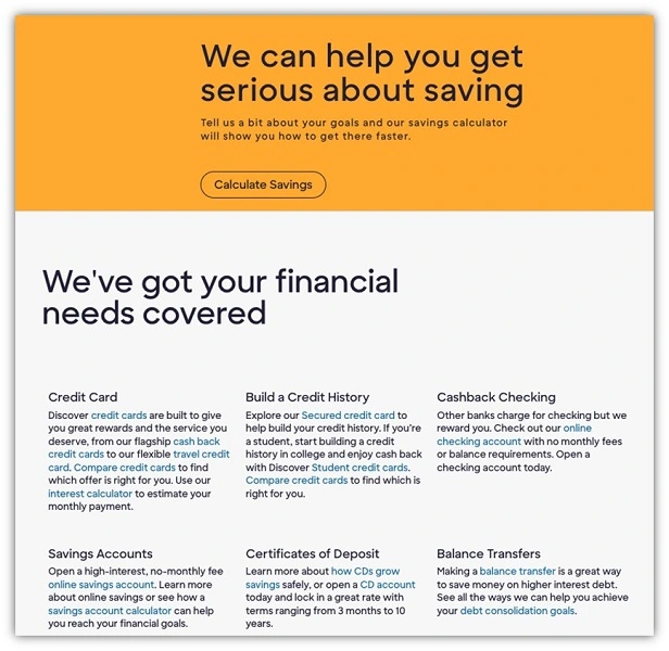 website copywriting - discover website copy example