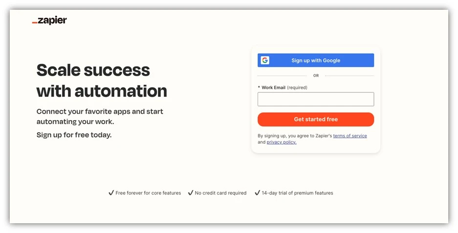 website copywriting - example of zapier home page