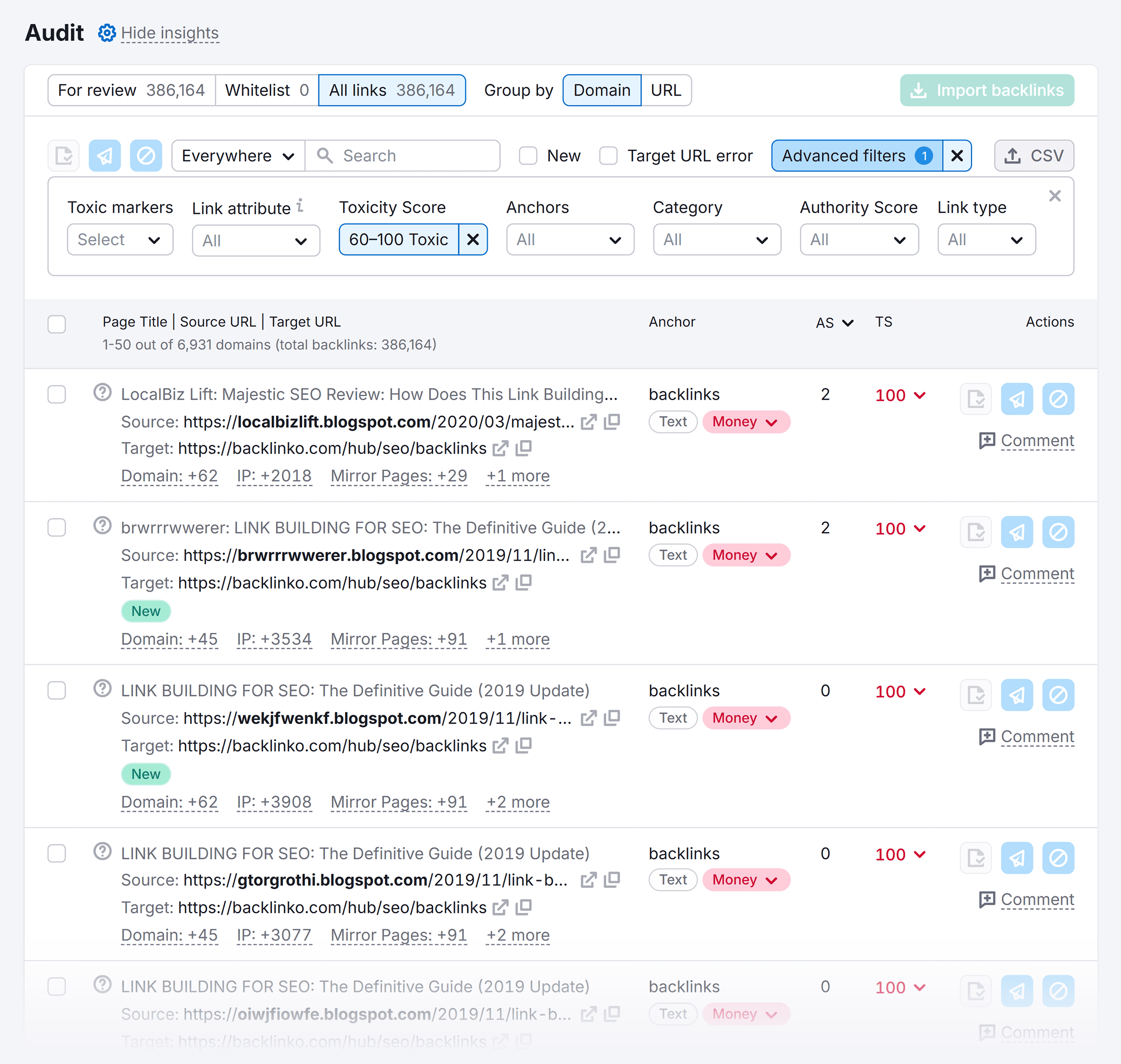 Backlink Audit – Toxic backlinks