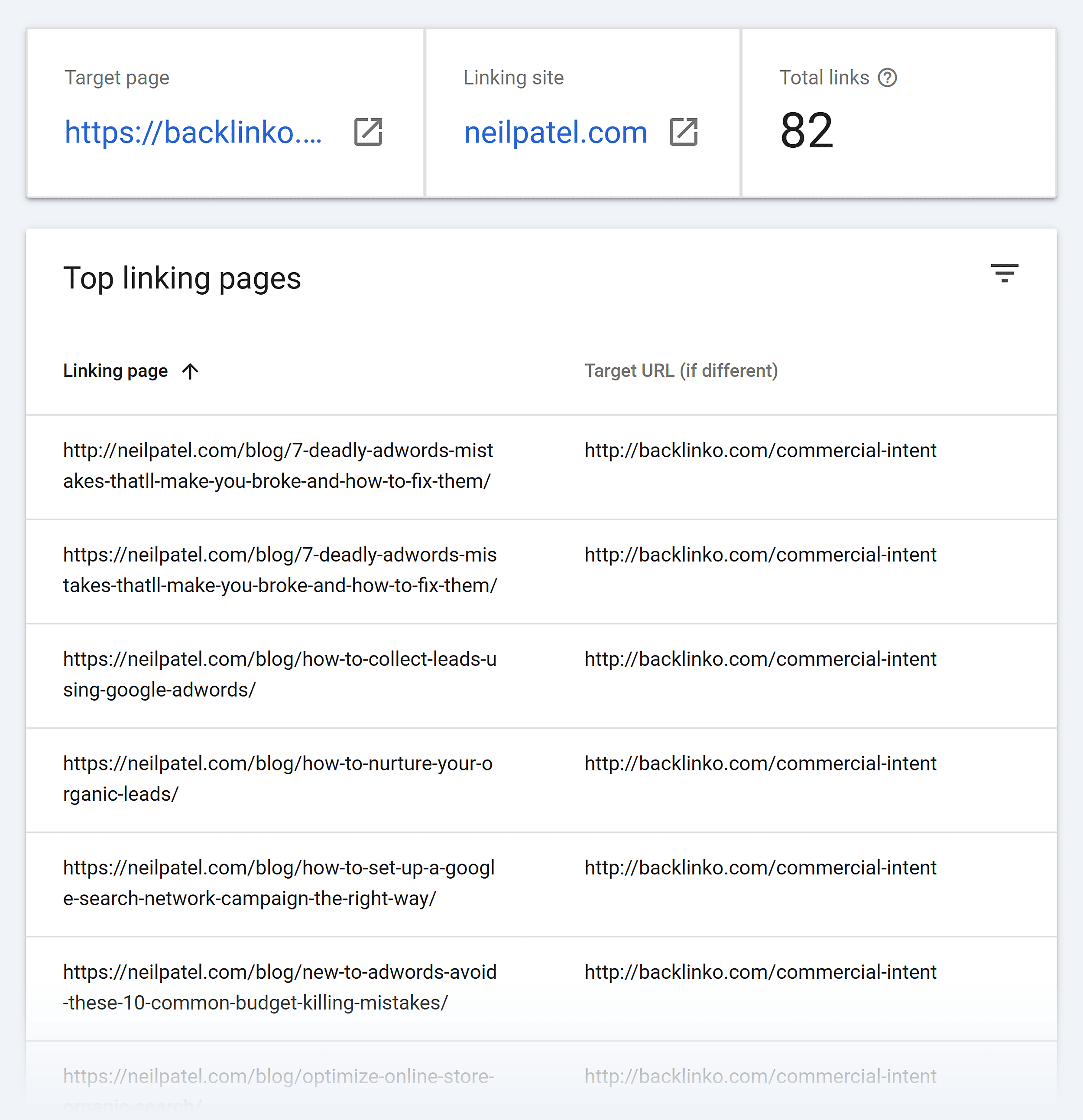 GSC – Links – Top linking sites – Target page