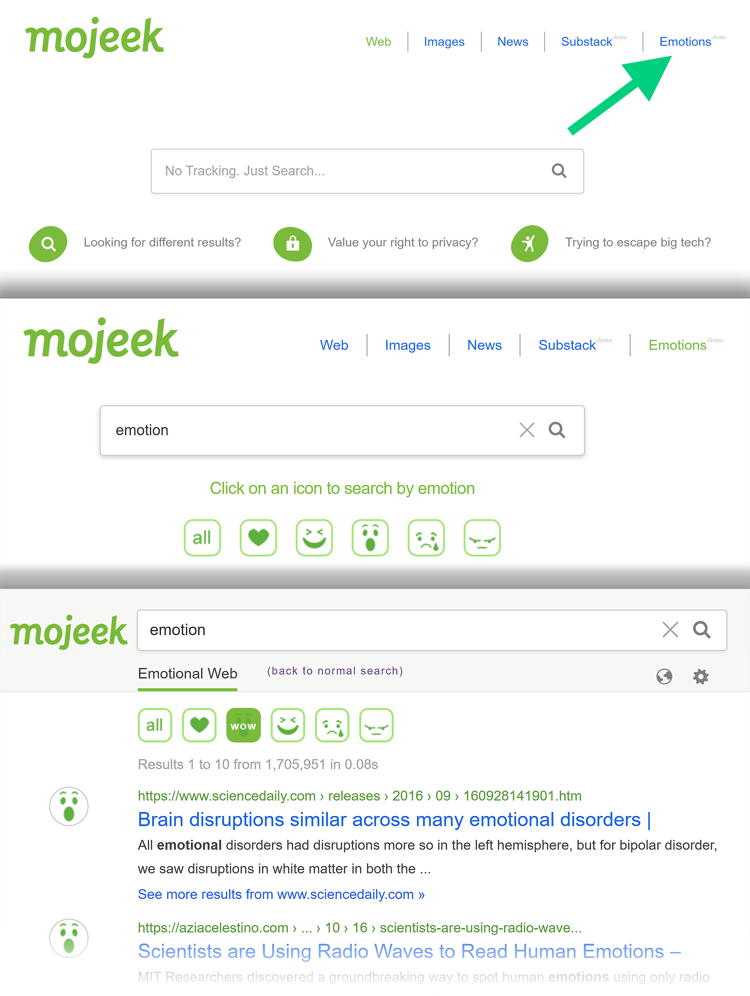 Mojeek – Emotion based search capability