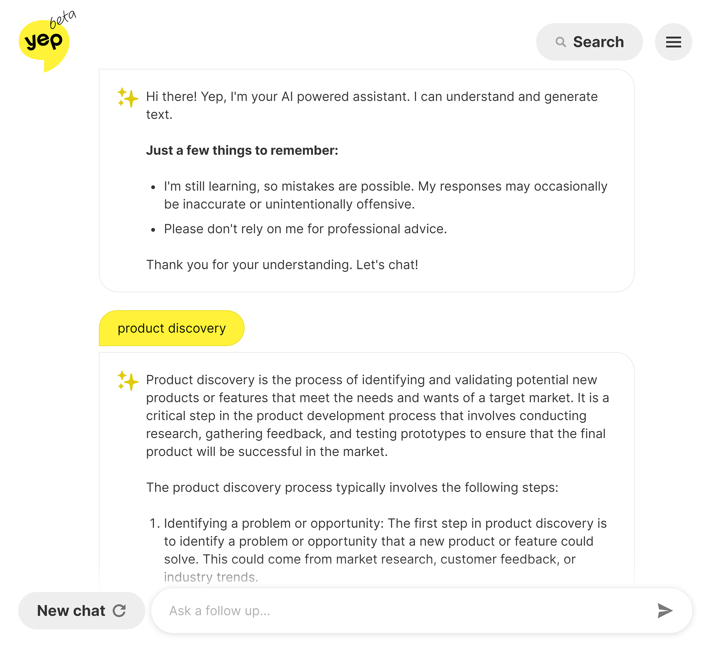 Yep – Chat interface