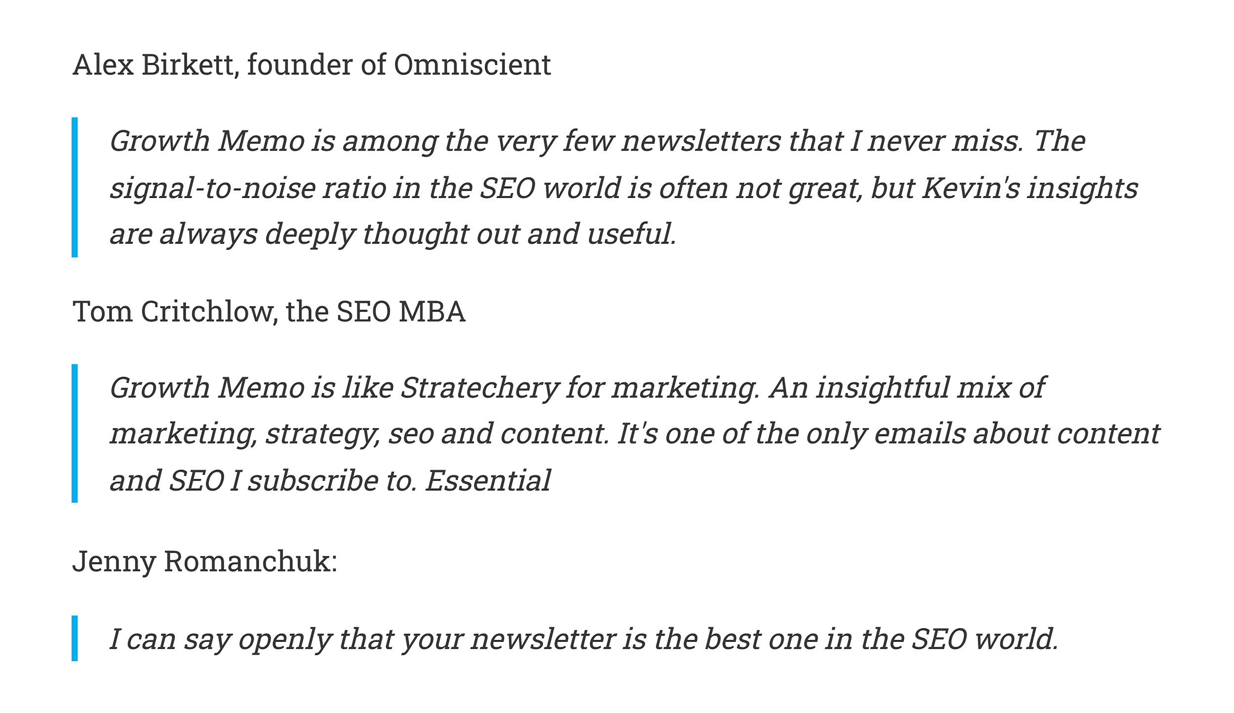 Growth Memo – Reader's comments