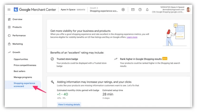 google ads holiday sales - merchant center quality scorecard example screenshot
