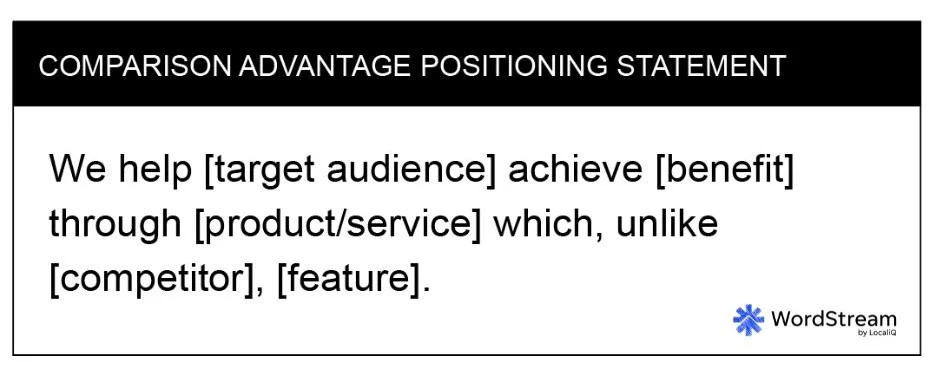 positioning statement - graphic with comparison advantage template.
