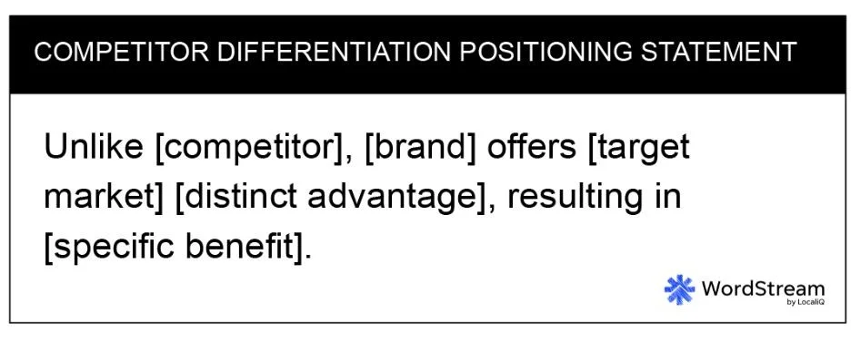 positioning statement - graphic with competitor differentiation template.