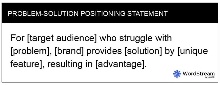 positioning statement - graphic with problem solving template.
