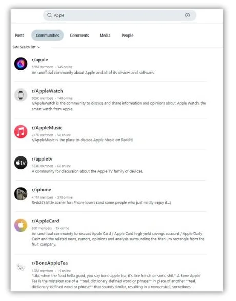 reddit marketing - Reddit profiles using Apple name.
