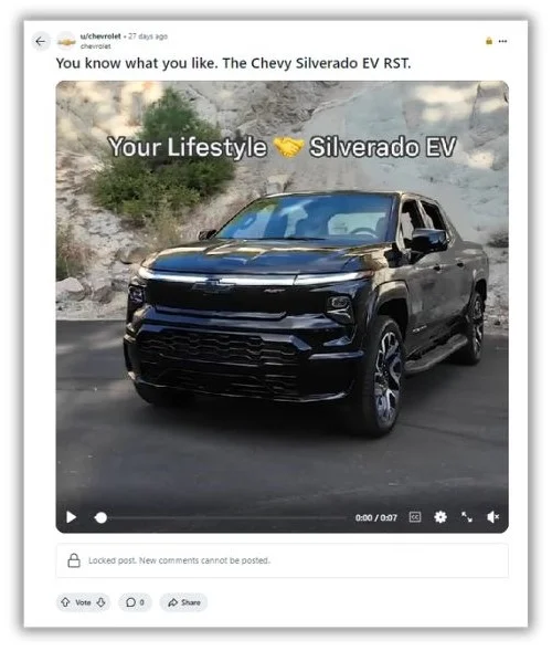 reddit marketing - Chevy ad.