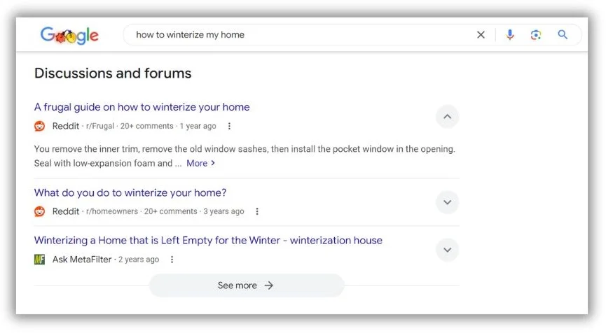 reddit marketing - SERP with Reddit content.