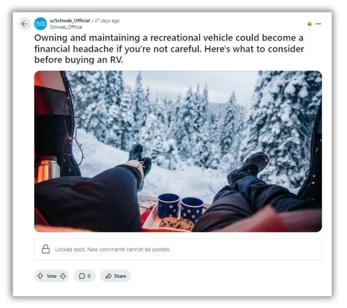 reddit marketing - Reddit ad from Schwab.