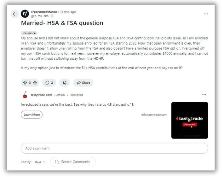 reddit marketing - Reddit post with ad embedded.