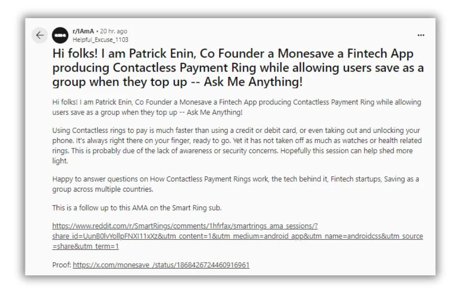 reddit marketing - Reddit post AMA with CEO.