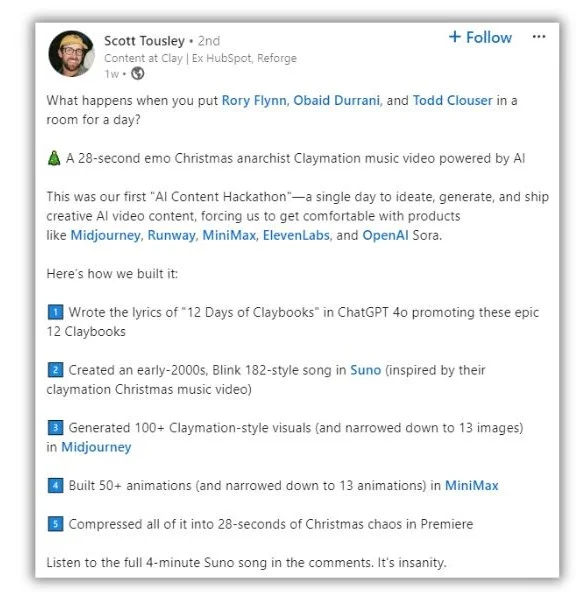 Content marketing trends - LinkedIn post from Scott Tousley.