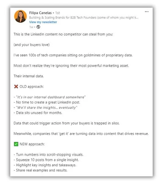 Content marketing trends - LinkedIn post from Filipa Caneles