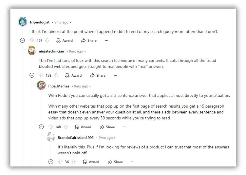 Content marketing trends - Reddit post.