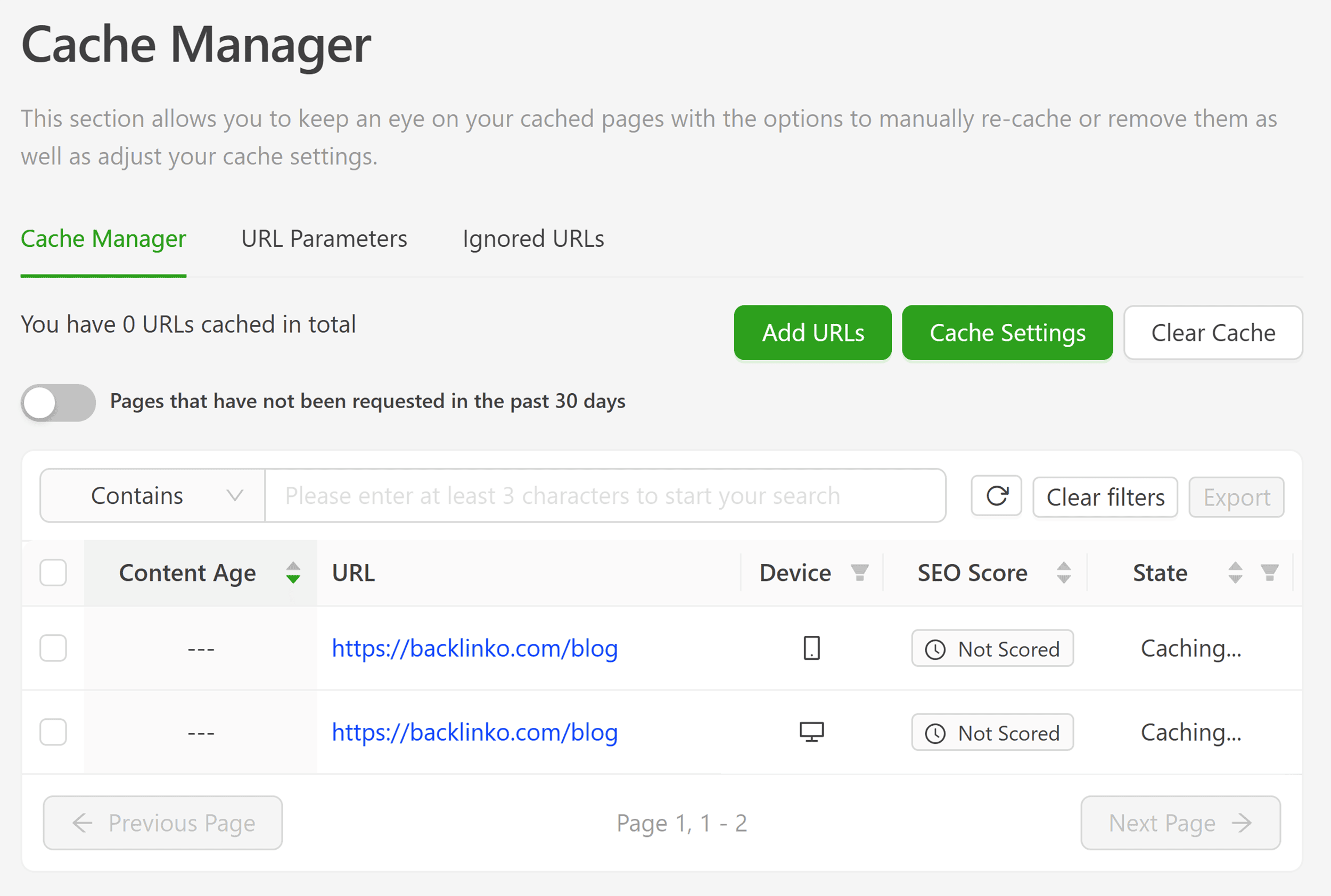 PreRender – Cache Manager