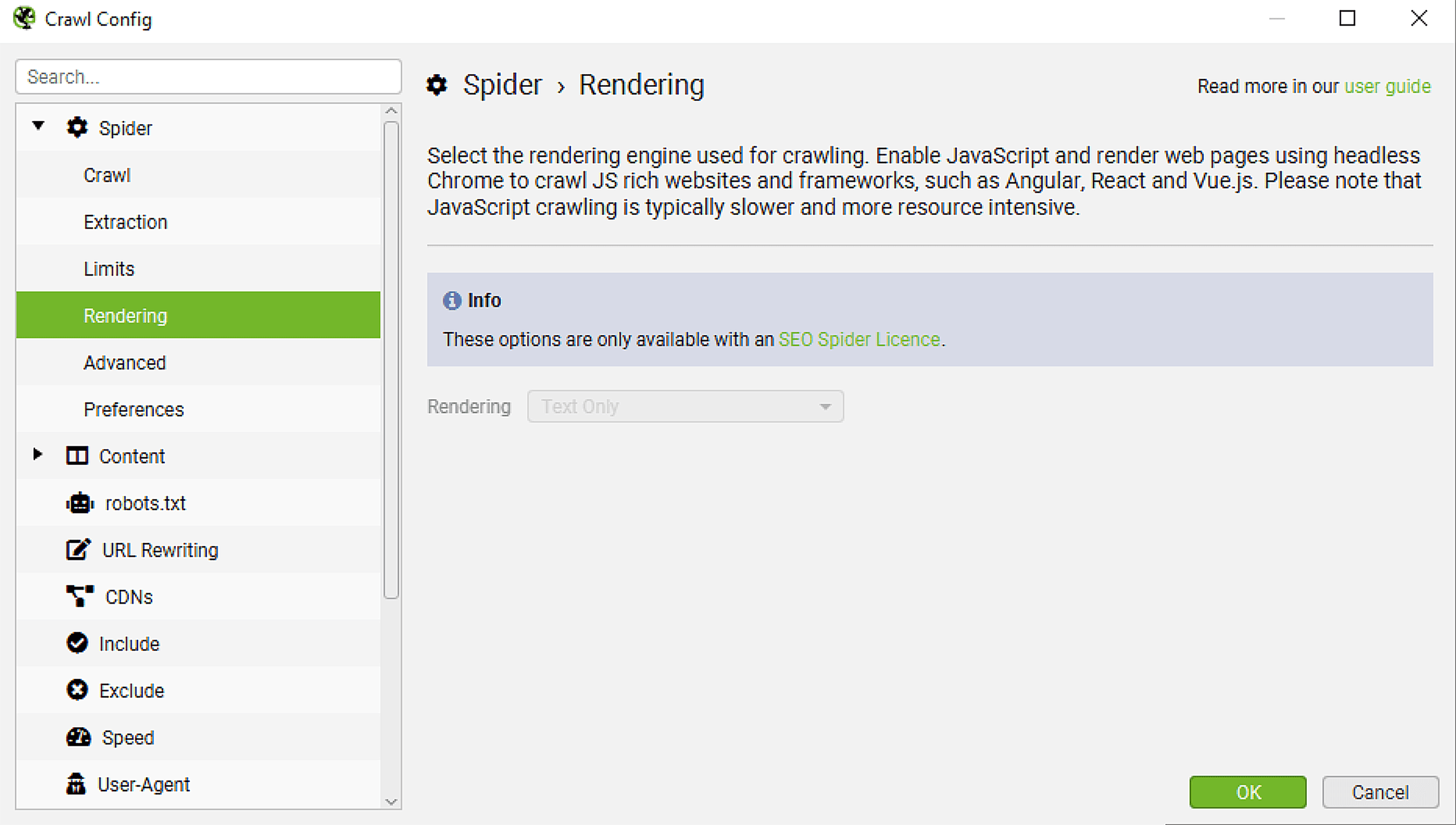 Screaming Frog – Crawl Config – Rendering