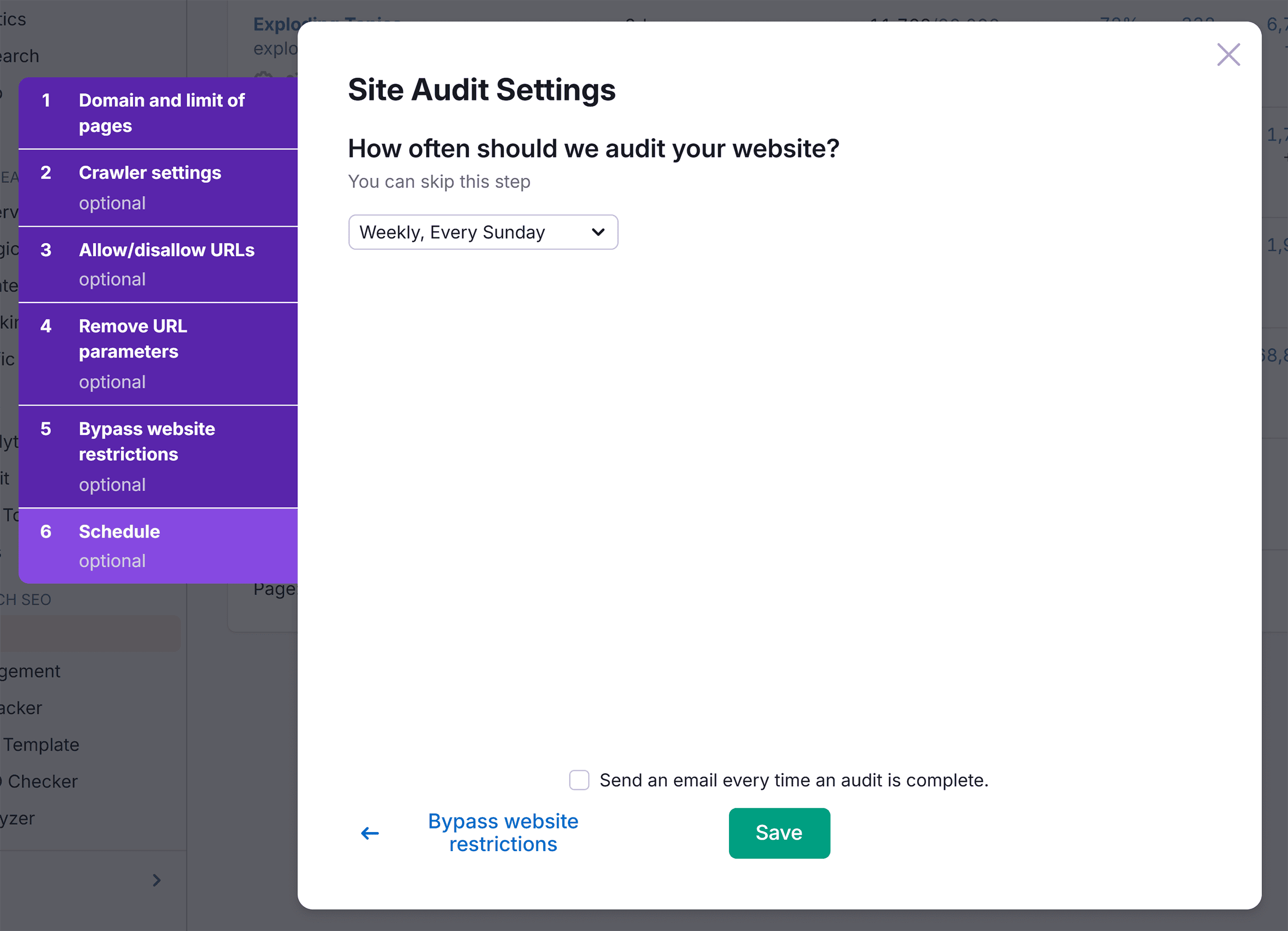 Site Audit – Settings – Schedule