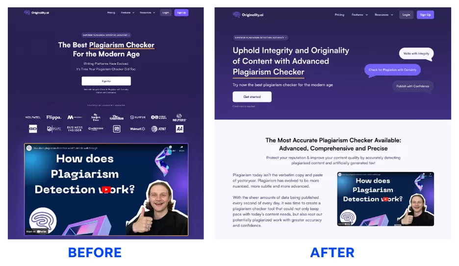 example of before and after a landing page optimization done by aimers to increase cro