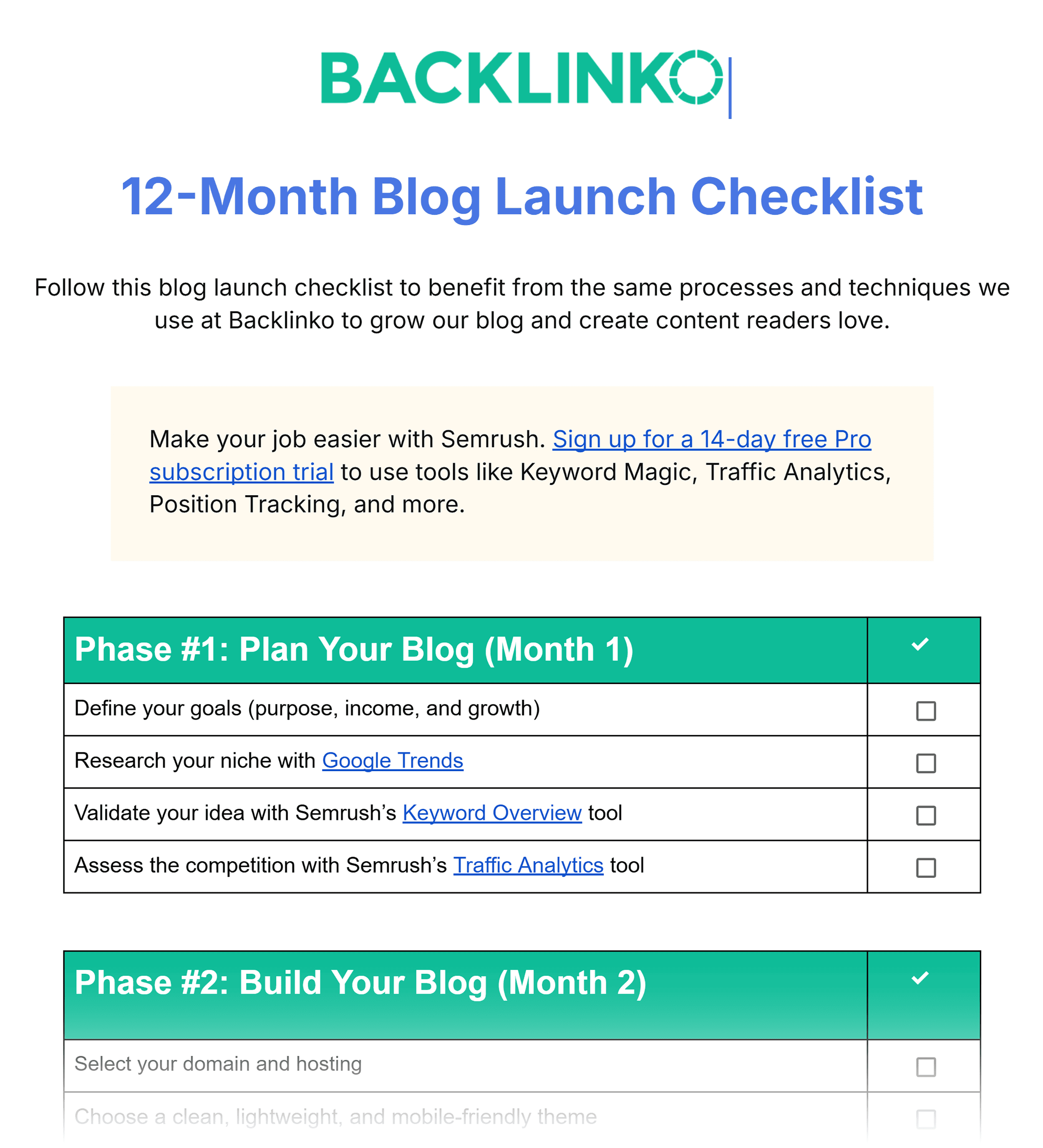 Backlinko – Blog Launch Checklist