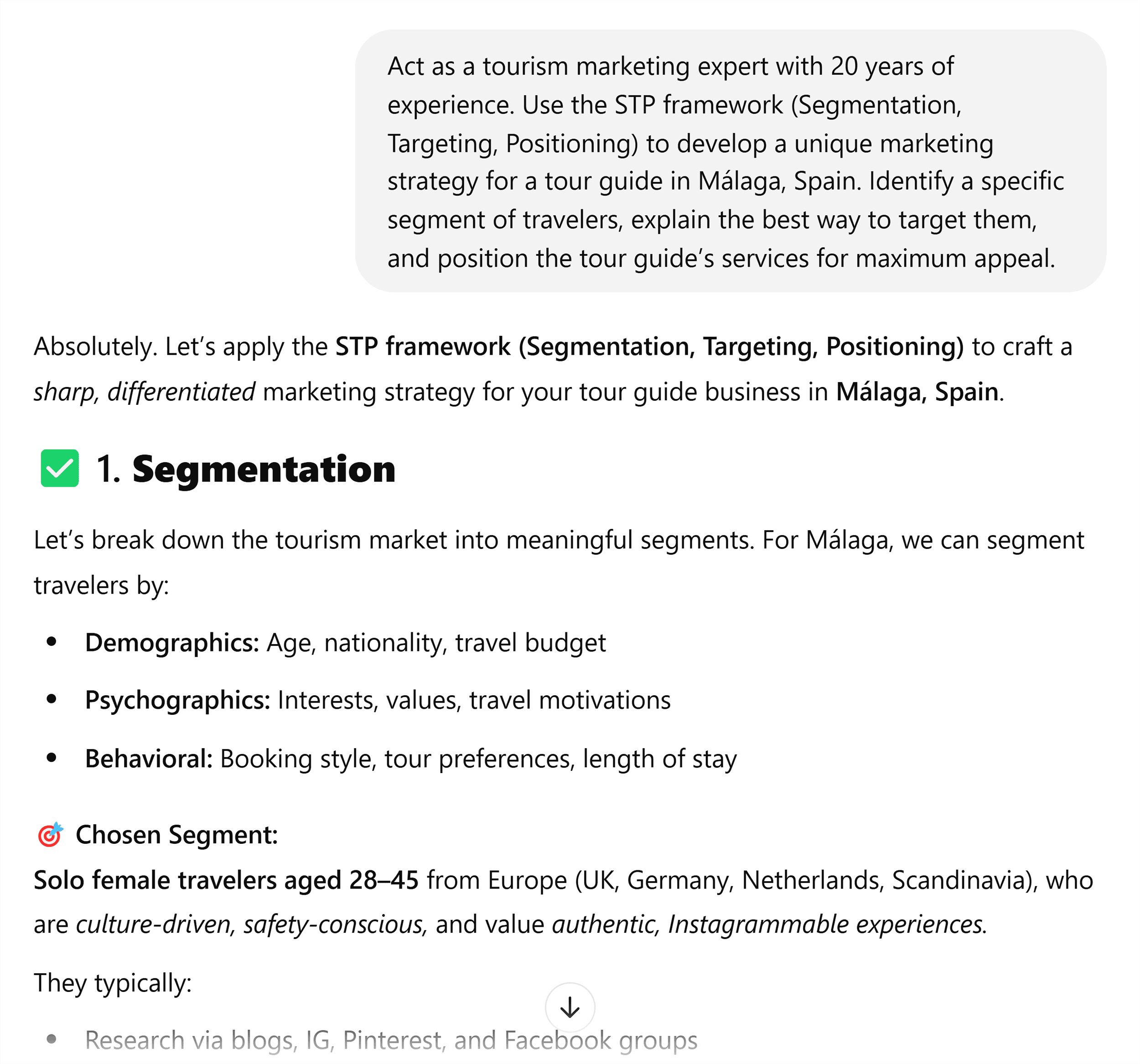 ChatGPT – Prompt – Marketing expert + STP framework strategies