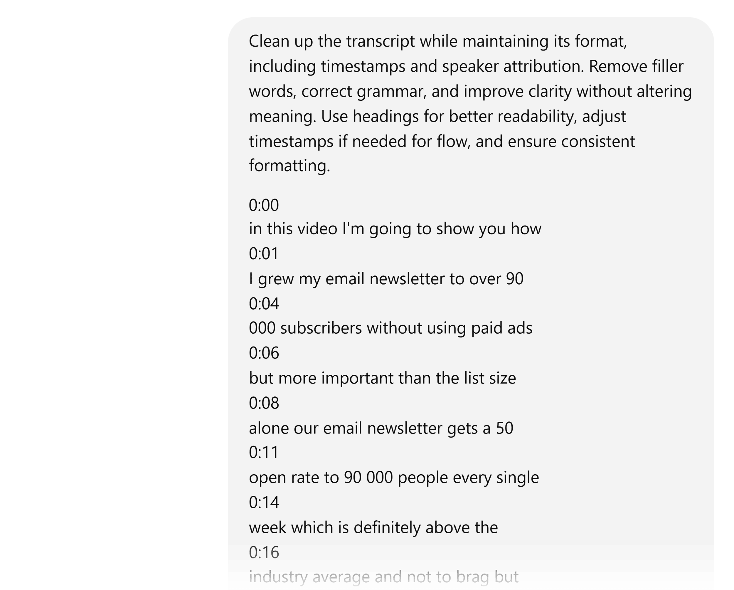 ChatGPT – Prompt – Transcript clean up request